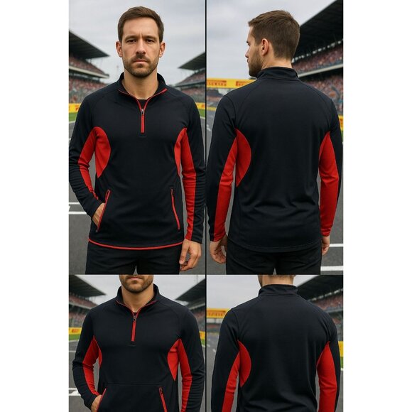 Fila Ferrari Idea Mens Black Red Half-Zip Pullover With Zipped Pockets XL Vtg - Picture 1 of 11